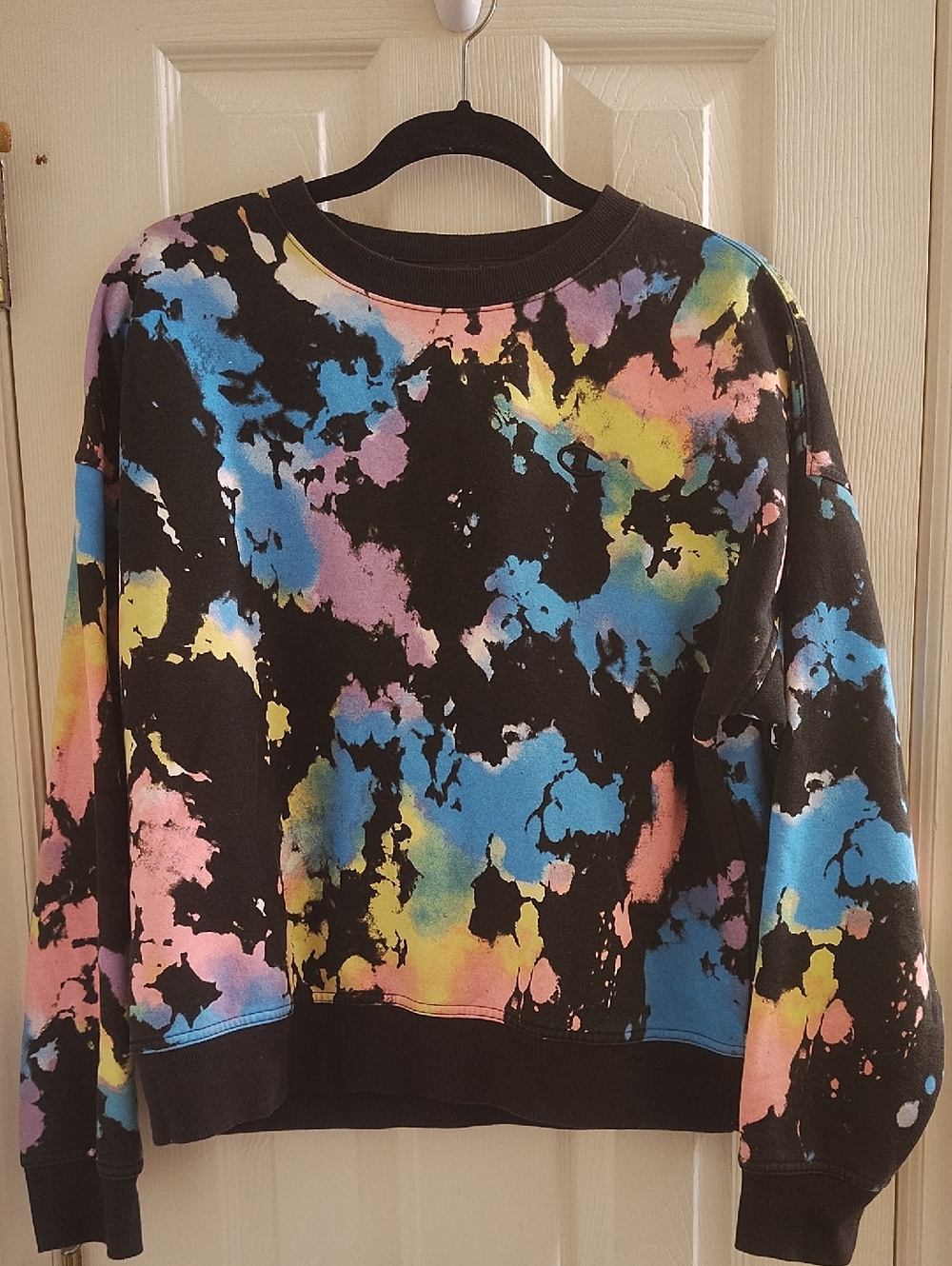 Champion Black Tie-Dye Crewneck Sweatshirt - Blue, Pink, Yellow, Purple